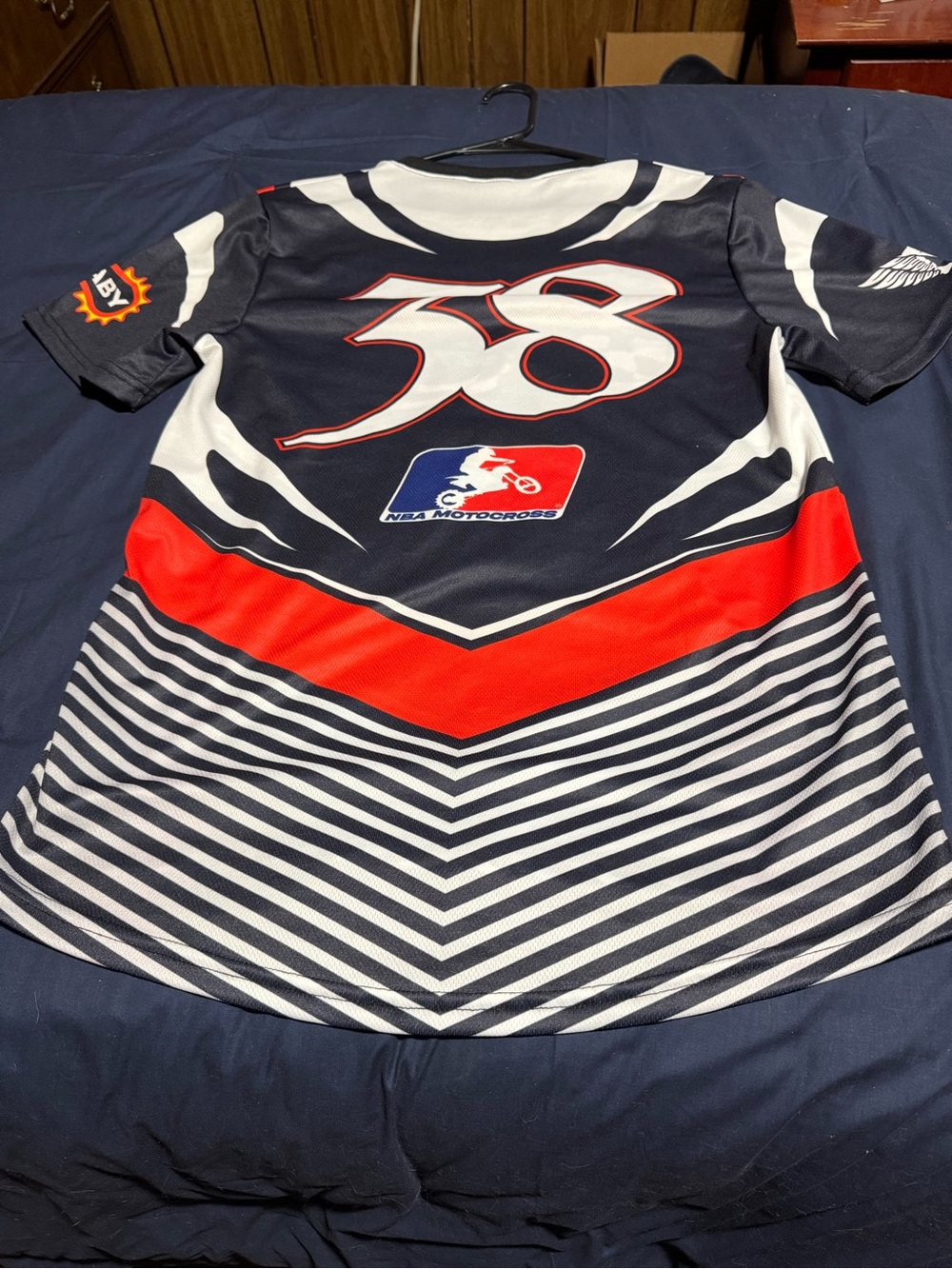 Men's Black, White & Red Motocross Jersey with Number 38